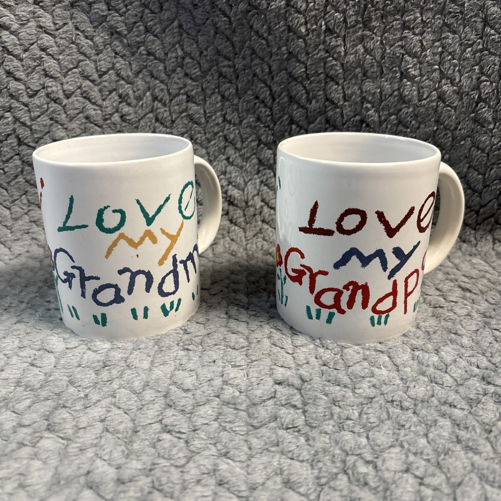 Vintage I Love My Grandma and I Love My Grandpa Mug Cup Set Made in the USA